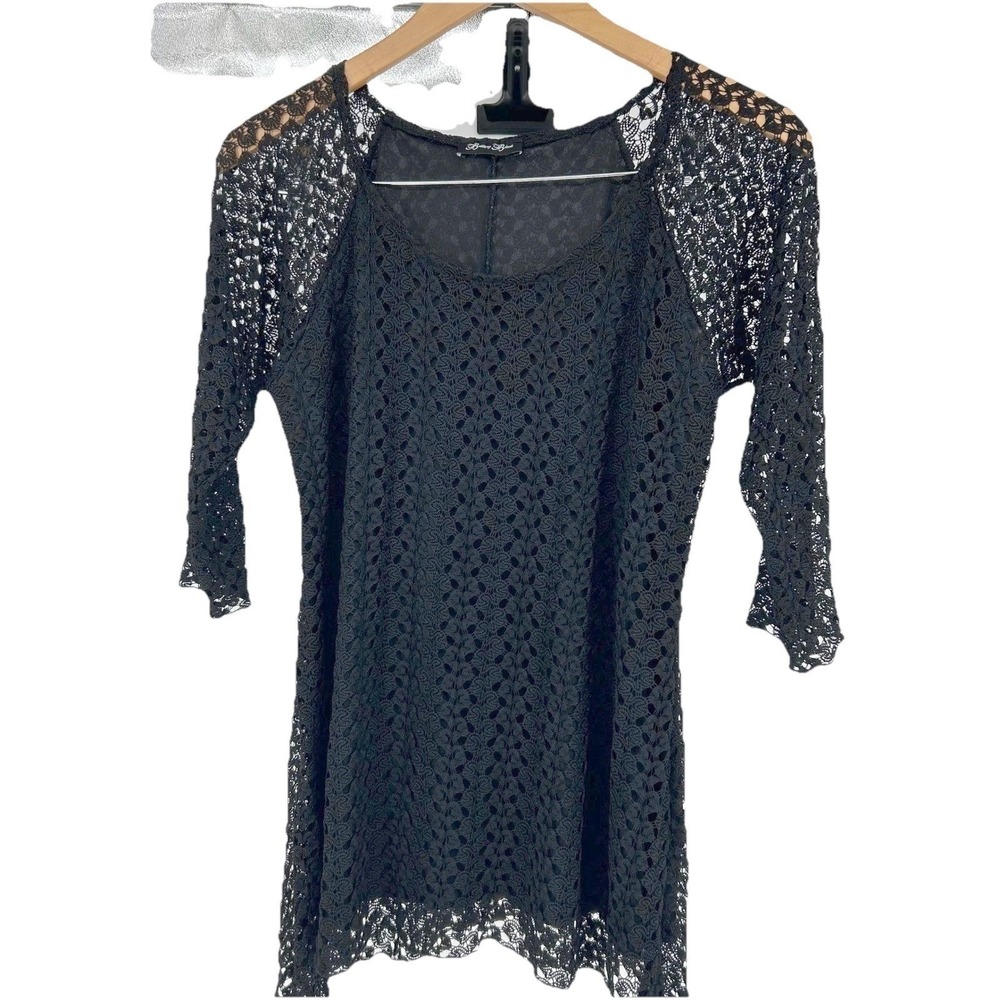 Brittany‎ Black Women Tunic Blouse Small Black Lace 3/4 Sleeve Goth Romantic
